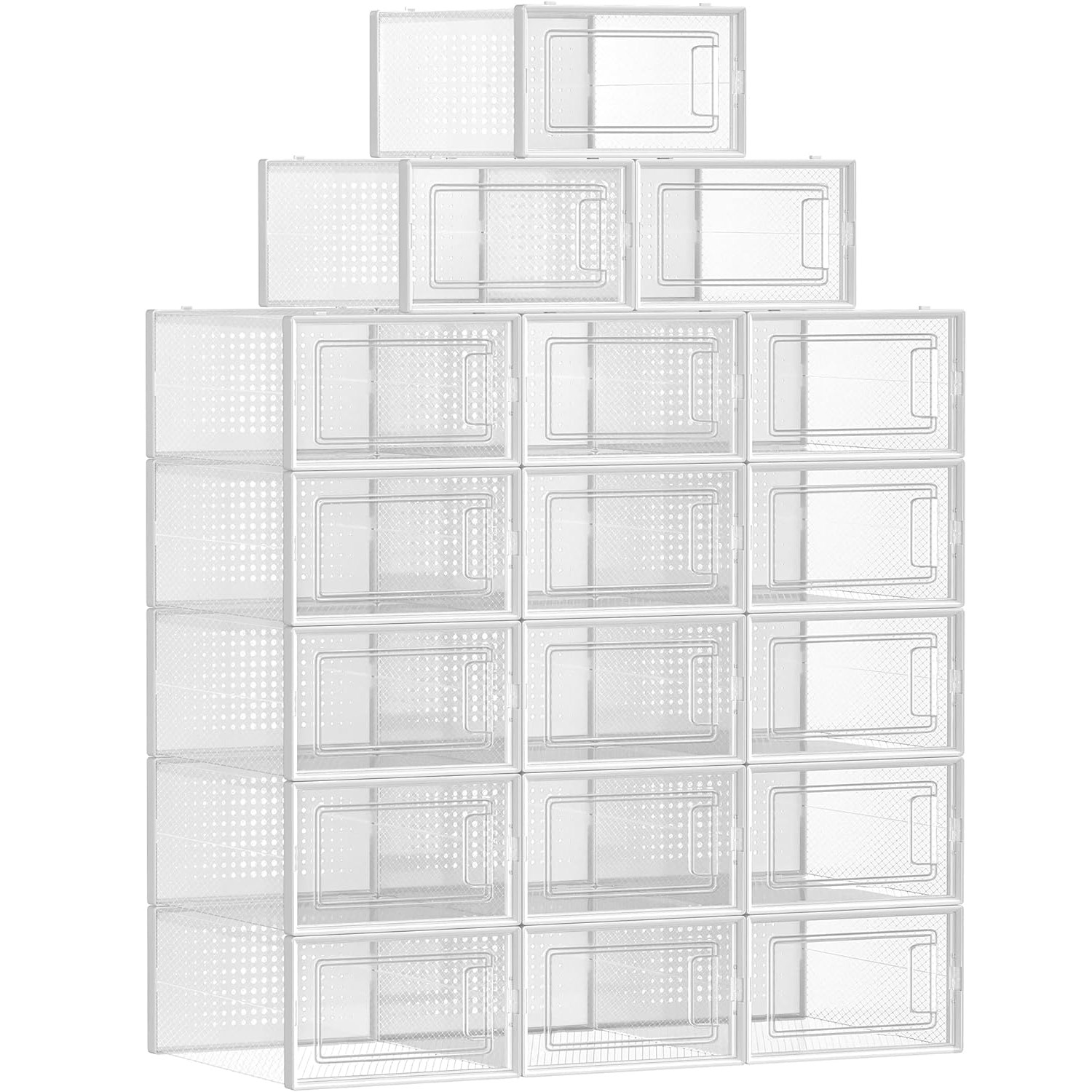 SONGMICS Cutii de pantofi, set de 18 organizatoare stivuibile, structura rezistenta ABS, 34x23x14cm, transparent Household NewTrend