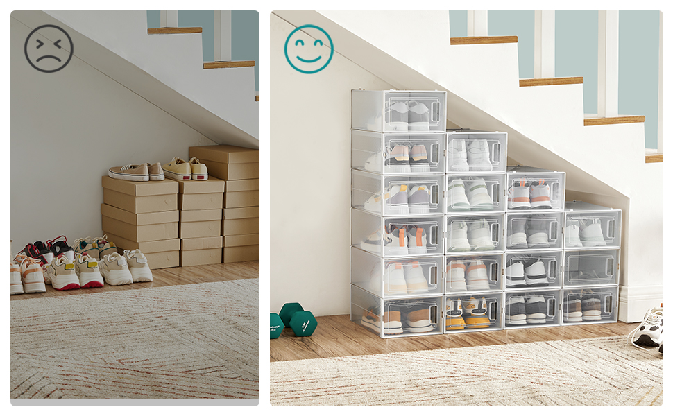 SONGMICS Cutii de pantofi, set de 18 organizatoare stivuibile, structura rezistenta ABS, 34x23x14cm, transparent Household NewTrend