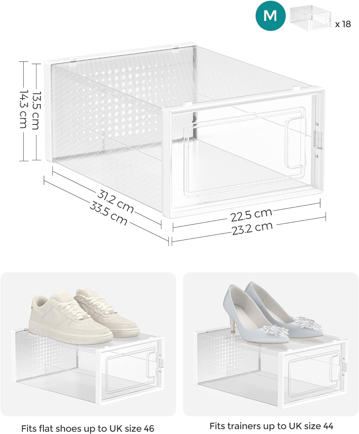 SONGMICS Cutii de pantofi, set de 18 organizatoare stivuibile, structura rezistenta ABS, 34x23x14cm, transparent Household NewTrend