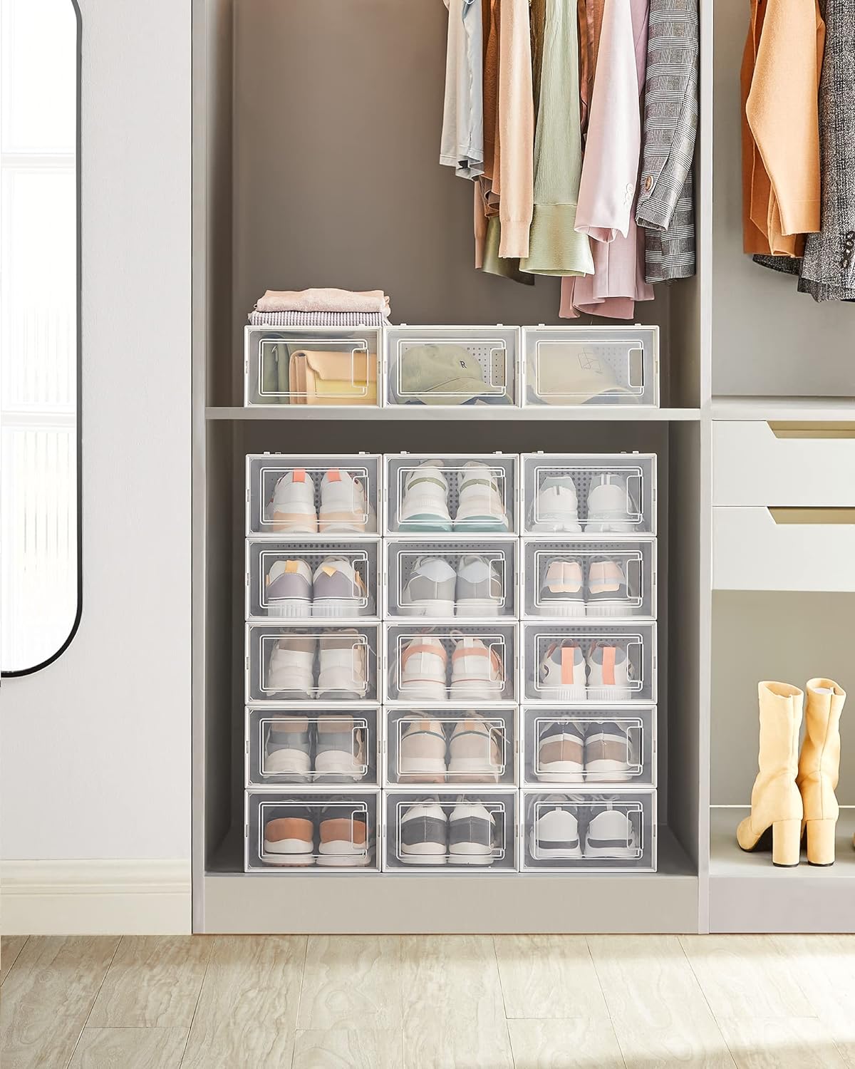 SONGMICS Cutii de pantofi, set de 18 organizatoare stivuibile, structura rezistenta ABS, 34x23x14cm, transparent Household NewTrend