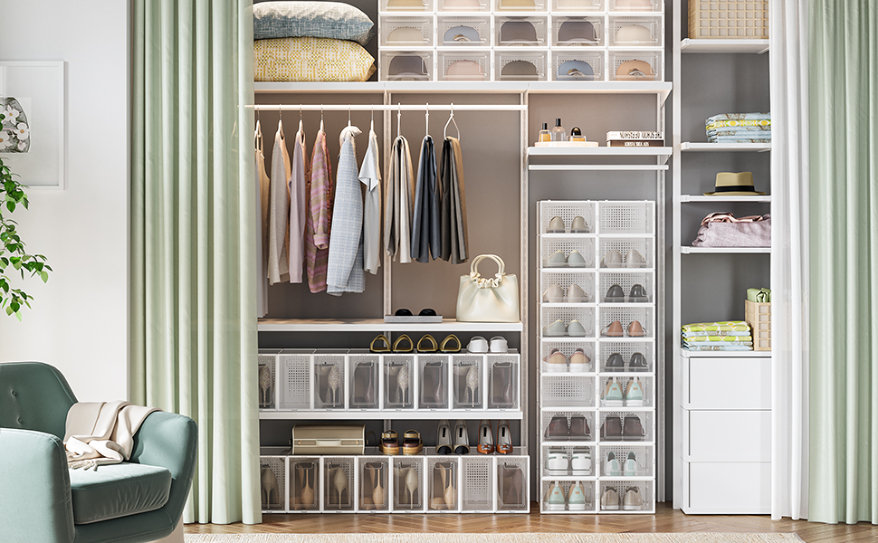 SONGMICS Cutii de pantofi, set de 18 organizatoare stivuibile, structura rezistenta ABS, 34x23x14cm, transparent Household NewTrend