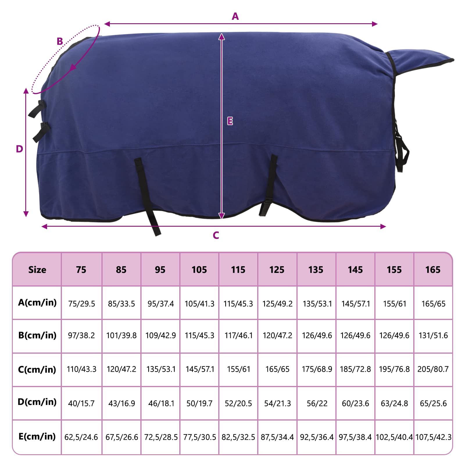 Pătură pentru cai Albastru marin 125 cm Poliester GartenMobel Dekor