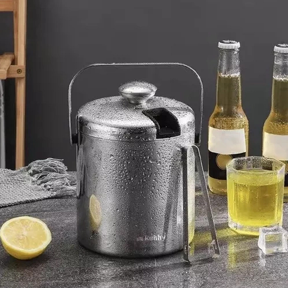 Set Frapiera pentru Gheata 1.3 L cu Capac, Cleste, Sita si Lingurita Barman