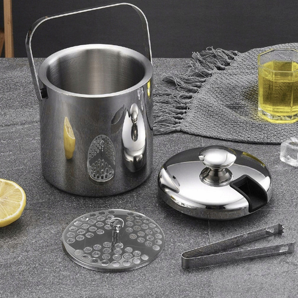 Set Frapiera pentru Gheata 1.3 L cu Capac, Cleste, Sita si Lingurita Barman