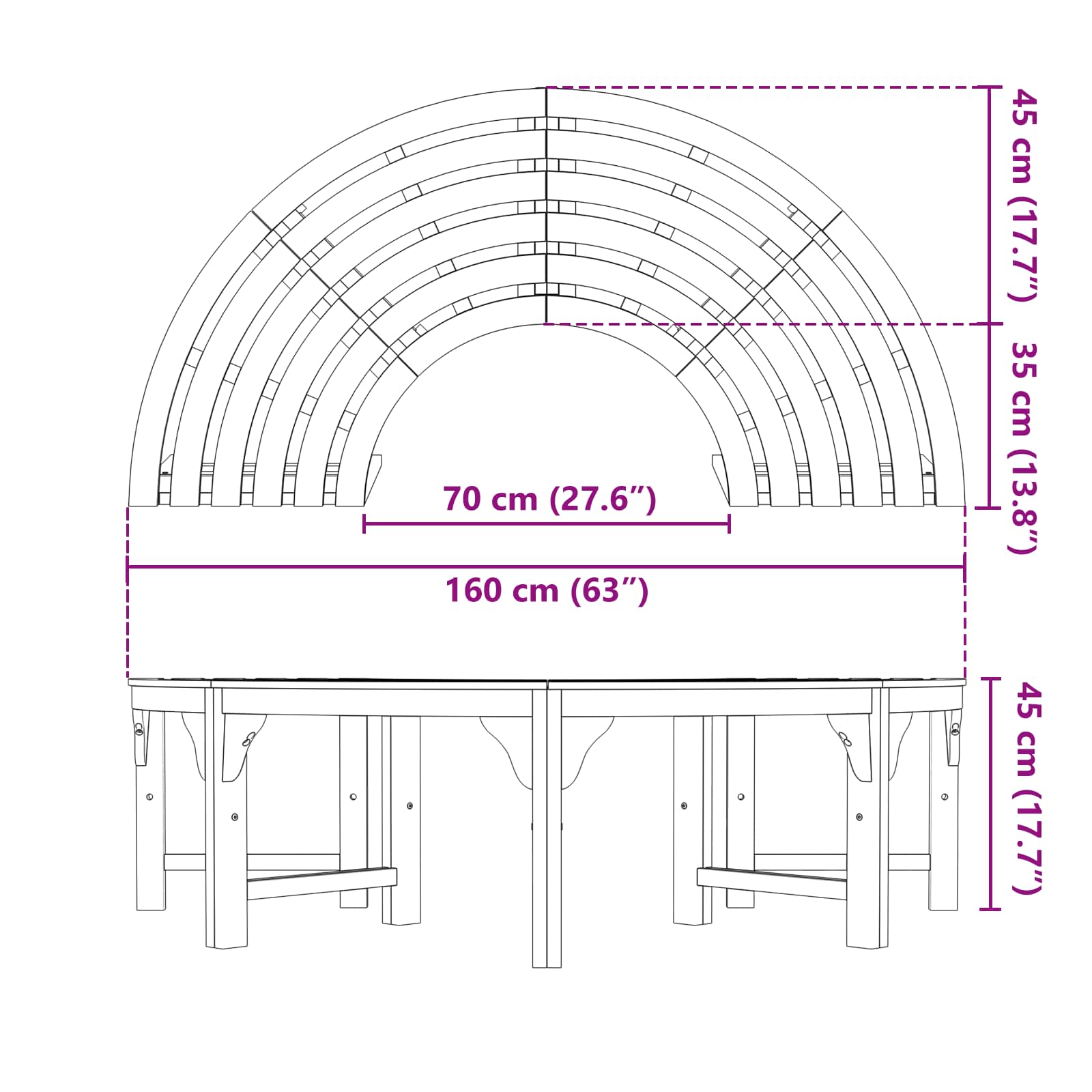 Bancă cu arbori natural 160 x 80 x 45cm Lemn de eucalipt masiv GartenMobel Dekor