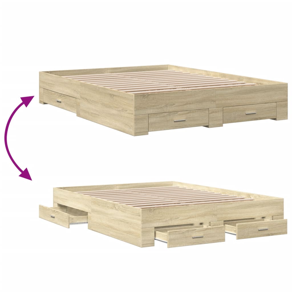 Cadru de pat cu sertare stejar sonoma 160x200 cm lemn prelucrat GartenMobel Dekor