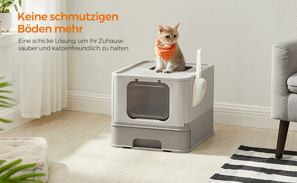 FEANDREA Litiera pentru pisici cu capac, tava extensibila, pentru pisici de pana la 15 kg, 54x43x38cm, gri Household NewTrend