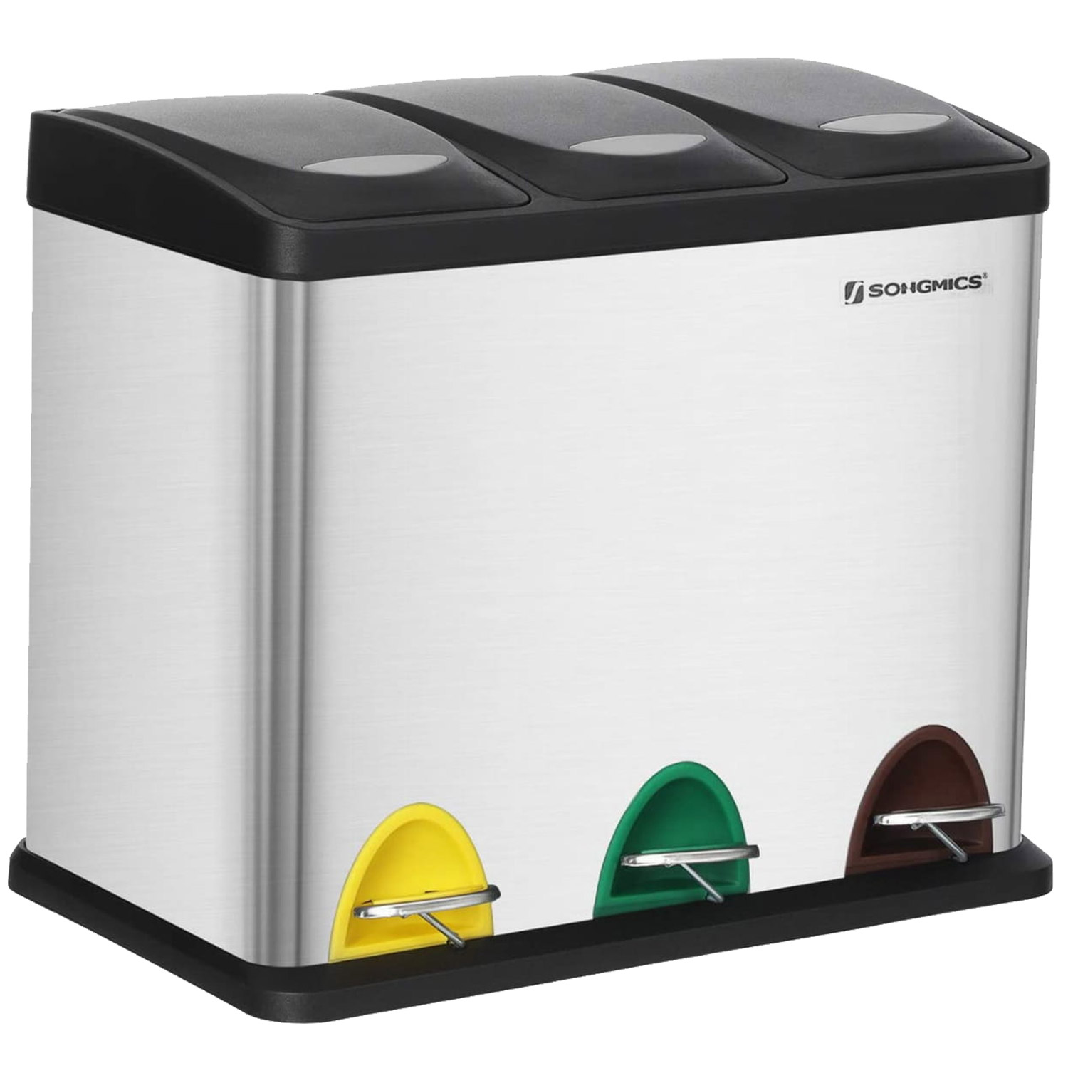 SONGMICS Cos de gunoi din inox cu 3 compartimente colectare selectiva, cu galeti interioare, 3x8litri, argintiu si negru Household NewTrend