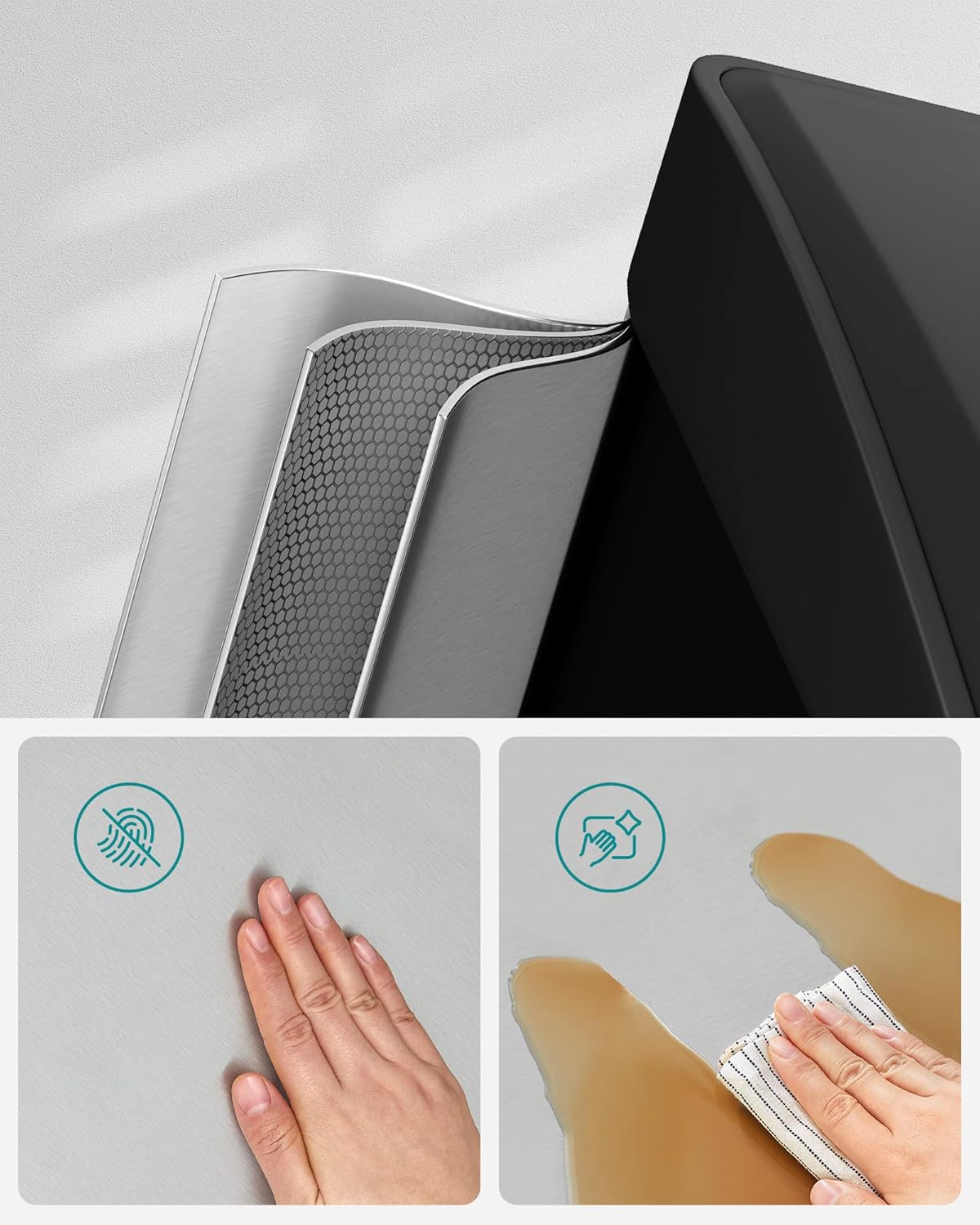 SONGMICS Cos de gunoi din inox cu 3 compartimente colectare selectiva, cu galeti interioare, 3x8litri, argintiu si negru Household NewTrend