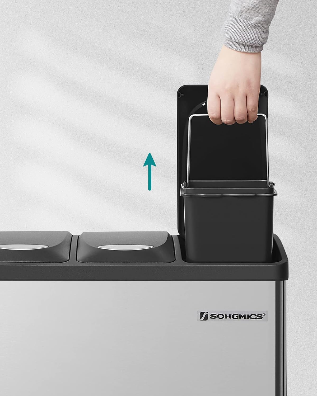 SONGMICS Cos de gunoi din inox cu 3 compartimente colectare selectiva, cu galeti interioare, 3x8litri, argintiu si negru Household NewTrend