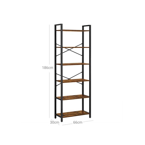 VASAGLE Biblioteca cu cadru otel si 6 polite, stil industrial, 66x30x186cm, maro rustic si negru Household NewTrend