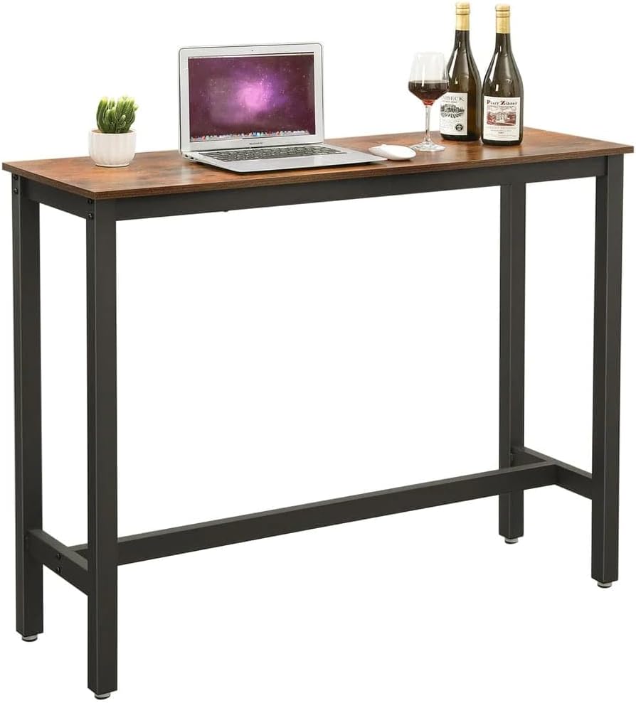 VASAGLE Masa de bar inalta, cadru metalic, design industrial, 120x40x100cm, maro rustic Household NewTrend