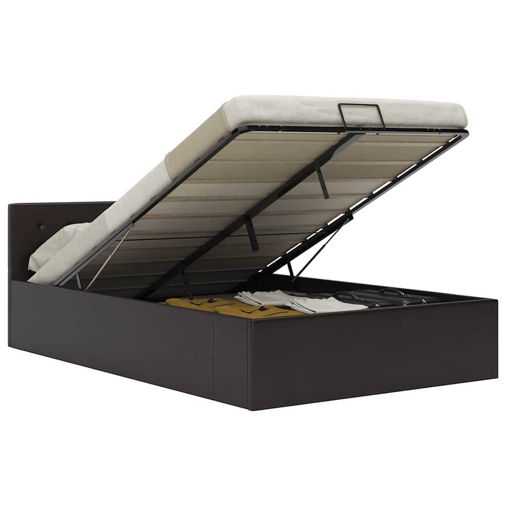 Cadru pat hidraulic cu ladă gri 120x200 cm, piele ecologică GartenMobel Dekor