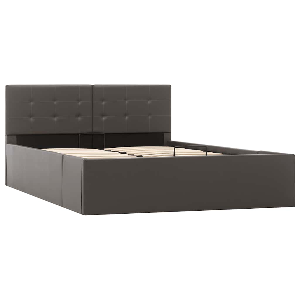 Cadru pat hidraulic cu ladă gri 120x200 cm, piele ecologică GartenMobel Dekor