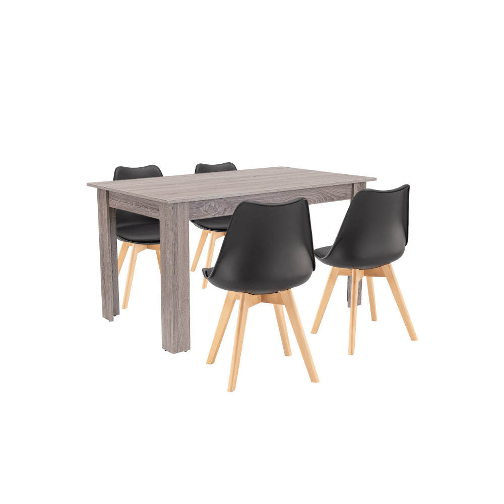 Leziter Set de masă Zara 4 1 negru-stejar York Mobalis Homvera