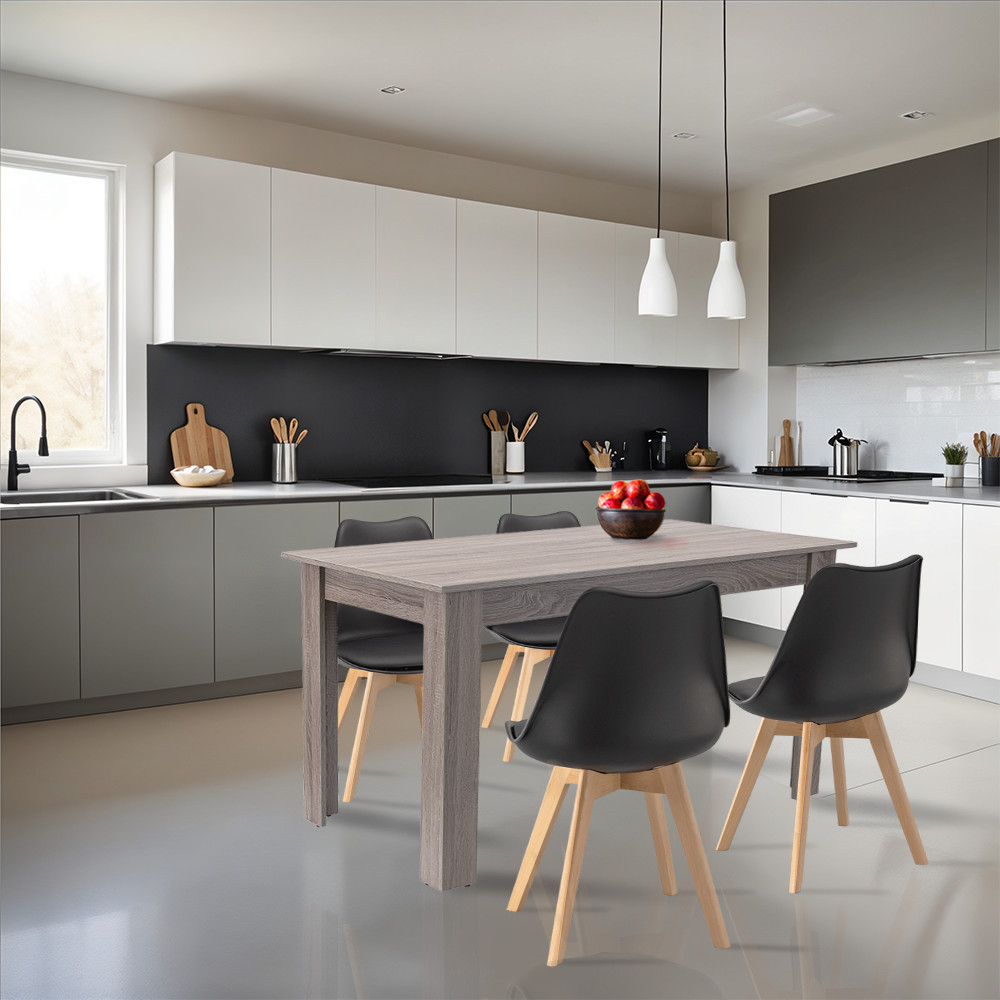 Leziter Set de masă Zara 4 1 negru-stejar York Mobalis Homvera