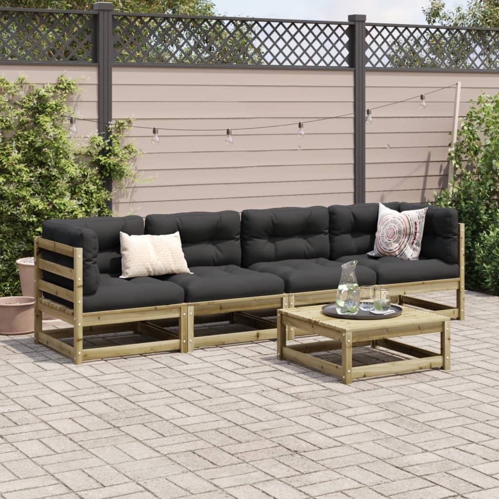 Set mobilier de grădină cu perne, 5 piese, lemn de pin tratat GartenMobel Dekor