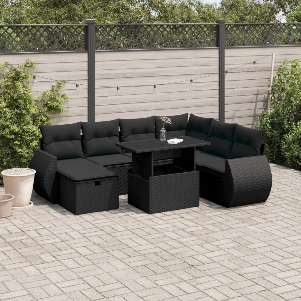 Set mobilier de grădină cu perne, 8 piese, negru, poliratan GartenMobel Dekor