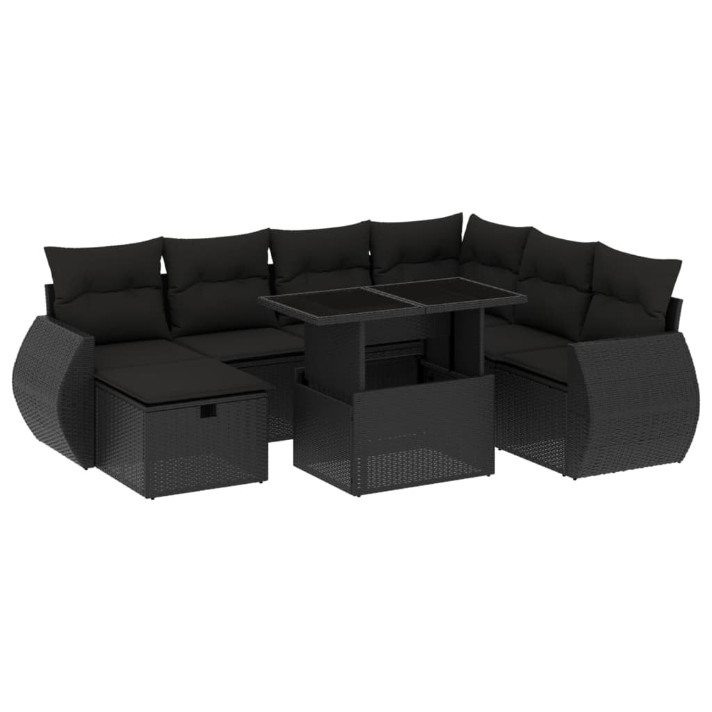 Set mobilier de grădină cu perne, 8 piese, negru, poliratan GartenMobel Dekor
