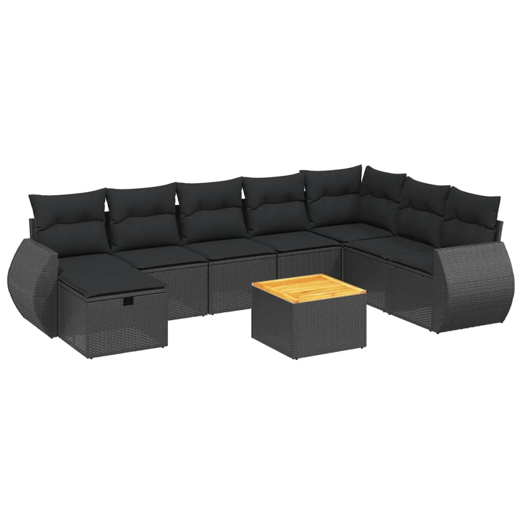 Set mobilier de grădină cu perne, 9 piese, negru, poliratan GartenMobel Dekor