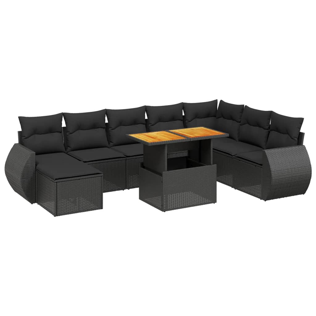 Set mobilier de grădină cu perne, 9 piese, negru, poliratan GartenMobel Dekor