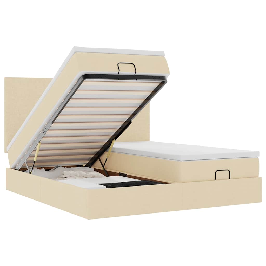 Cadru de pat otoman cu saltele crem 180x200cm stofa GartenMobel Dekor