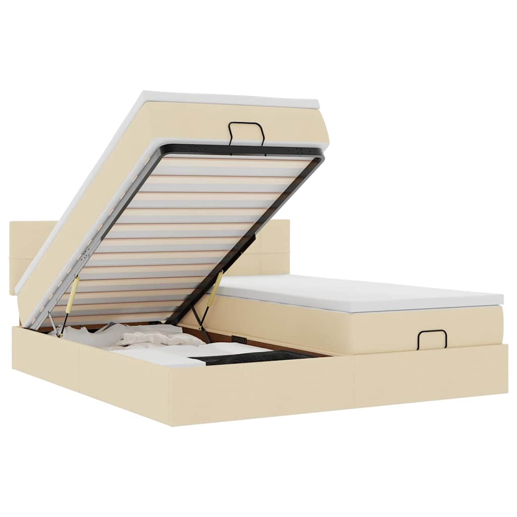 Cadru de pat otoman cu saltele crem 180x200cm stofa GartenMobel Dekor