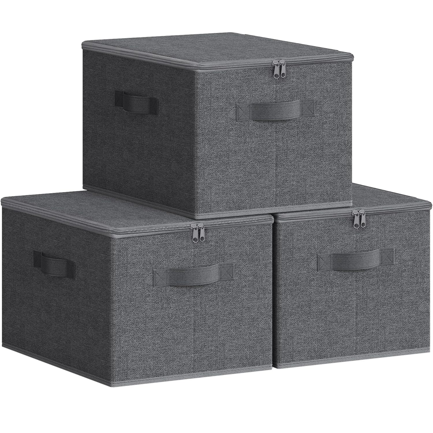 SONGMICS Set 3 cutii de depozitare pliabile, organizatoare pentru dulap, textil, 40x30x25 cm, gri Household NewTrend