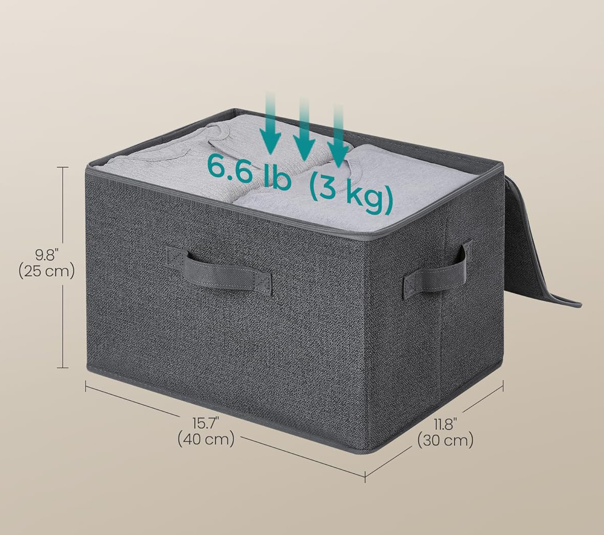 SONGMICS Set 3 cutii de depozitare pliabile, organizatoare pentru dulap, textil, 40x30x25 cm, gri Household NewTrend