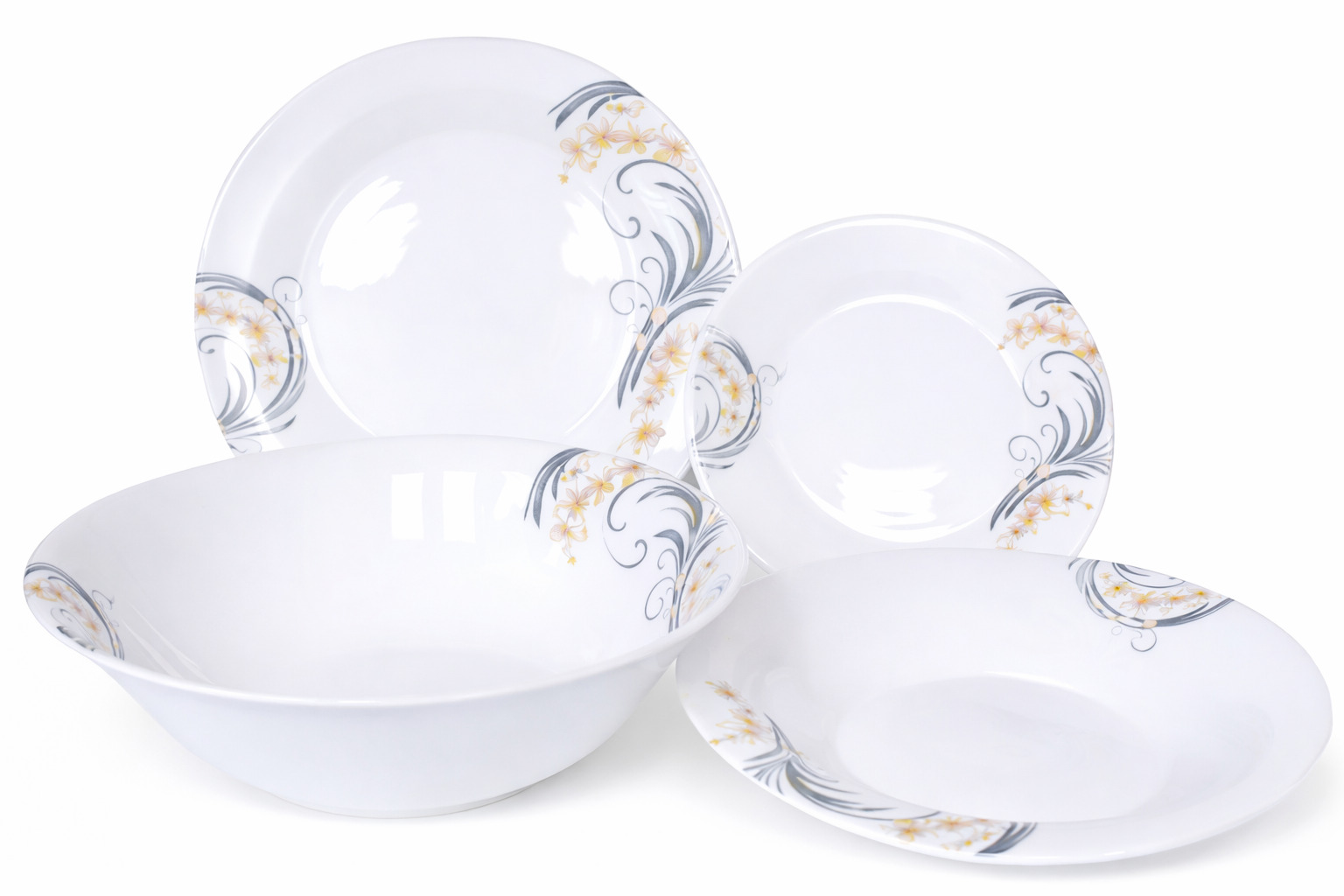 Set de masă OPAL din porțelan, rotund – 19 piese, roz–gri Handy KitchenServ
