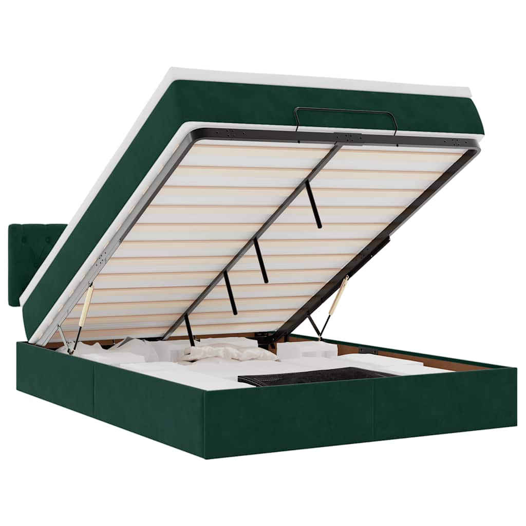 Cadru de pat otoman cu saltea verde închis 140x200cm catifea GartenMobel Dekor