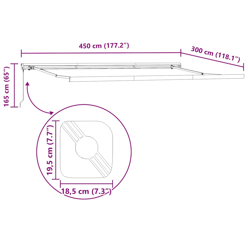Copertină retractabilă antracit/alb, 4,5x3 m, textil/aluminiu GartenMobel Dekor