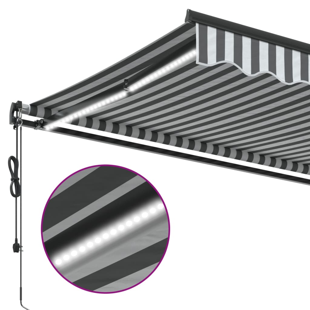 Copertină retractabilă automat LED-uri antracit/alb 450x350 cm GartenMobel Dekor