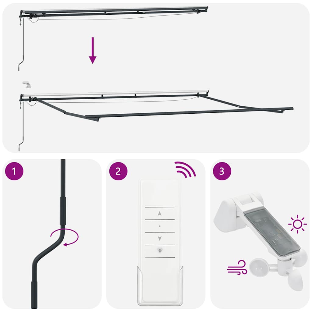 Copertină retractabilă automat cu LED, antracit/alb, 450x300 cm GartenMobel Dekor