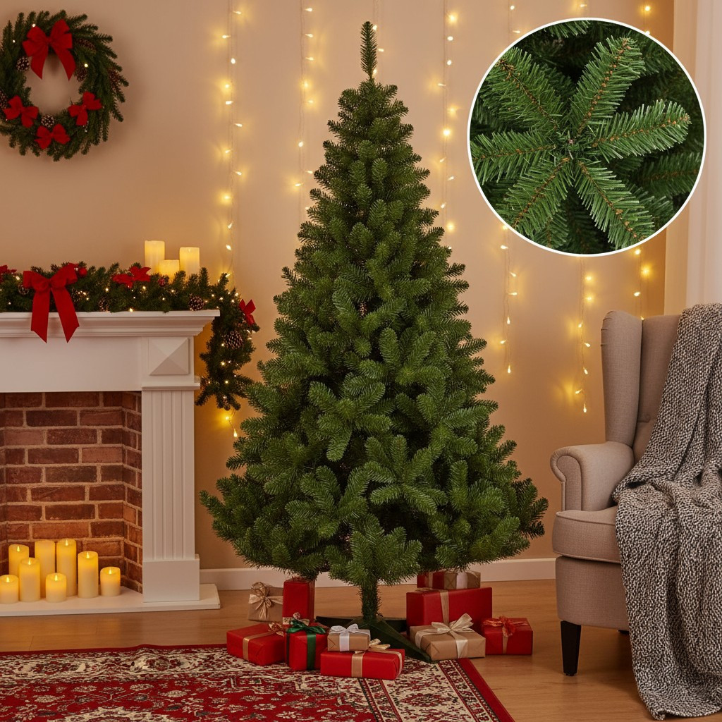 Brad artificial 220 cm cu 14 niveluri – diametru 138 cm, 89 ramuri robuste – model premium natural MultiMark GlobalProd