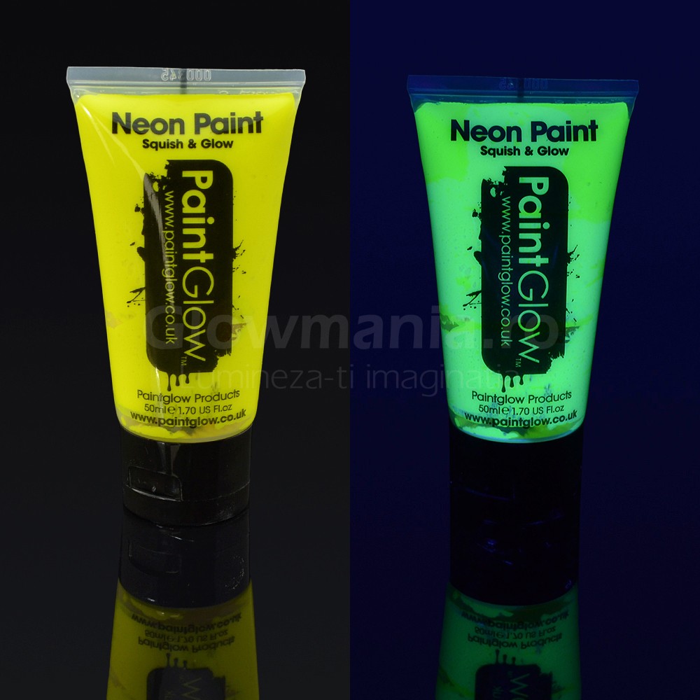 Vopsea neon reactiva uv pentru bodypainting flacon 50 ml culoare galben uv MultiMark GlobalProd