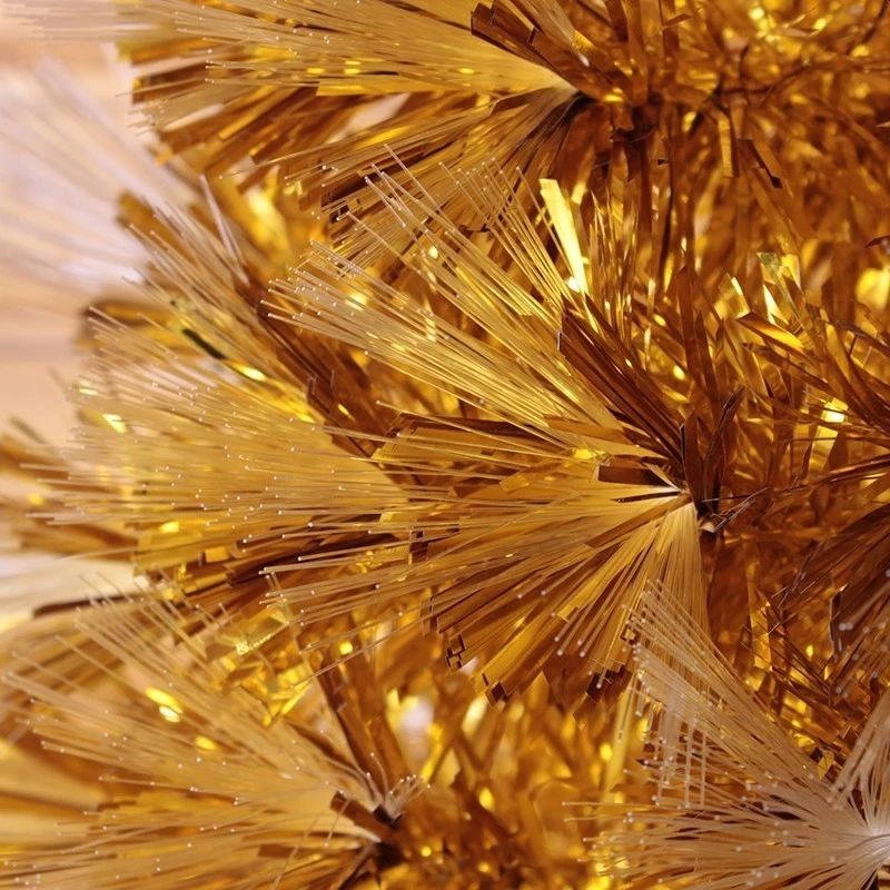 Brad artificial, auriu, 210 cm, iluminat led si fibra optica, suport pliabil MultiMark GlobalProd