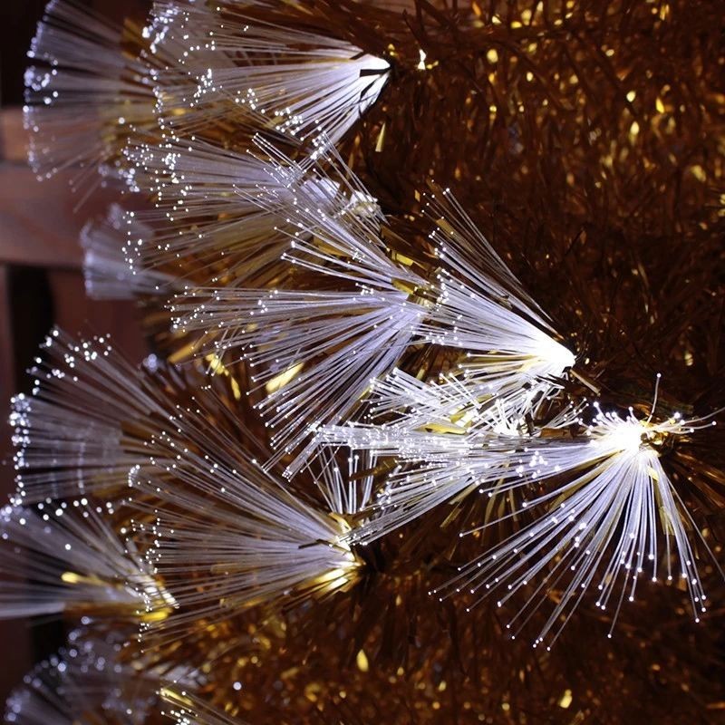 Brad artificial, auriu, 210 cm, iluminat led si fibra optica, suport pliabil MultiMark GlobalProd