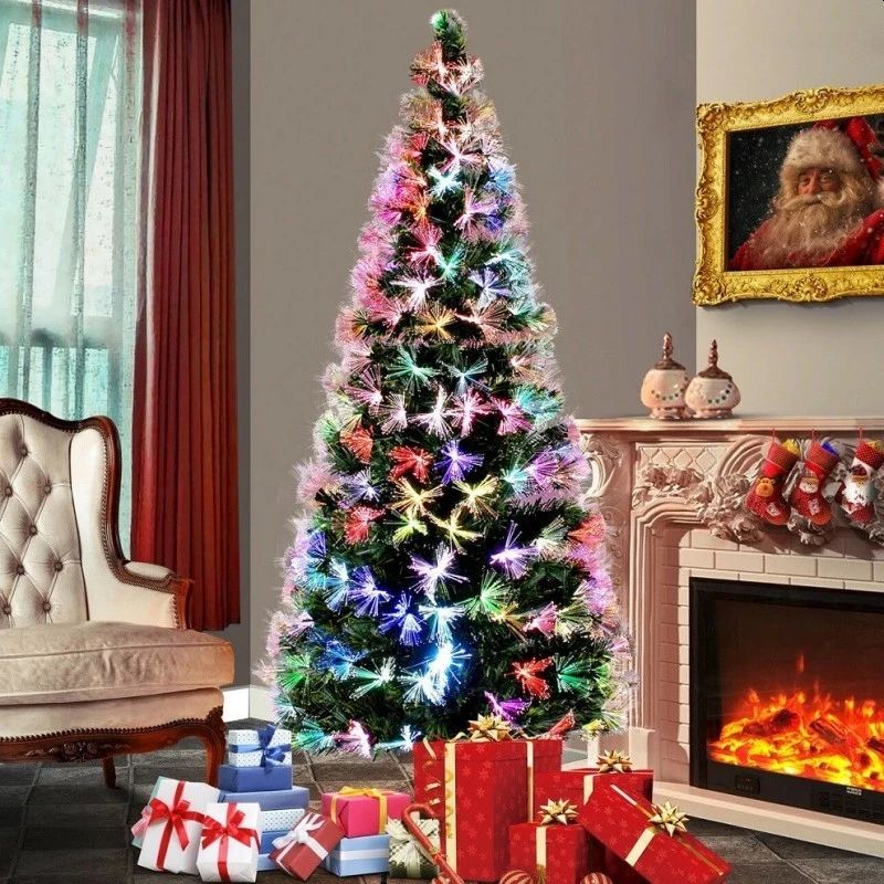 Brad artificial cu fibra optica lunga, ramuri flexibile, 210 cm, suport metalic inclus MultiMark GlobalProd