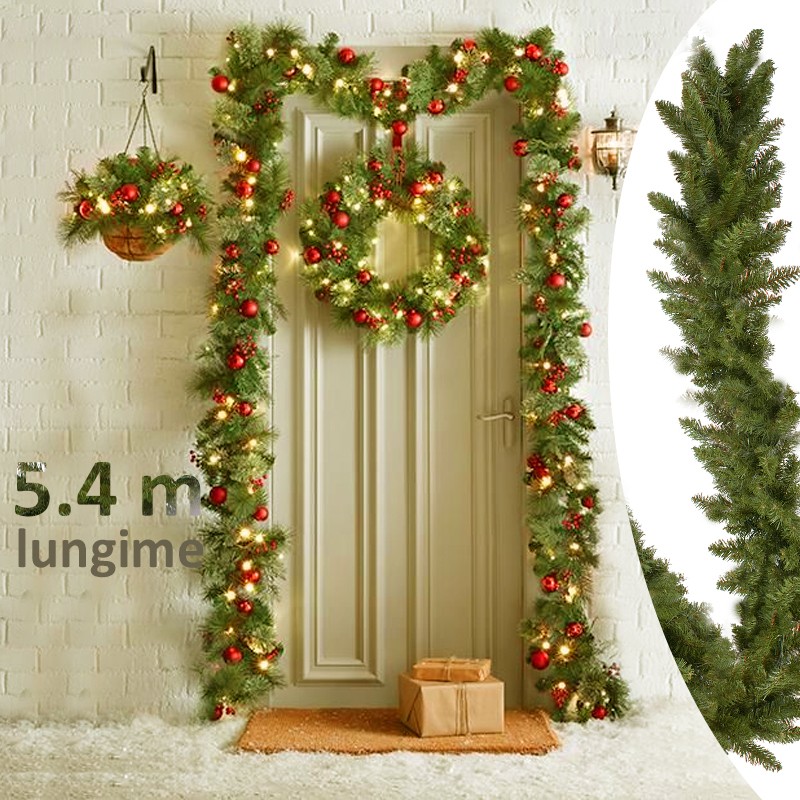 Ghirlanda groasa decorativa din brad artificial, molid scandinav, lungime 5.4 m, verde natural, aspect bogat MultiMark GlobalProd