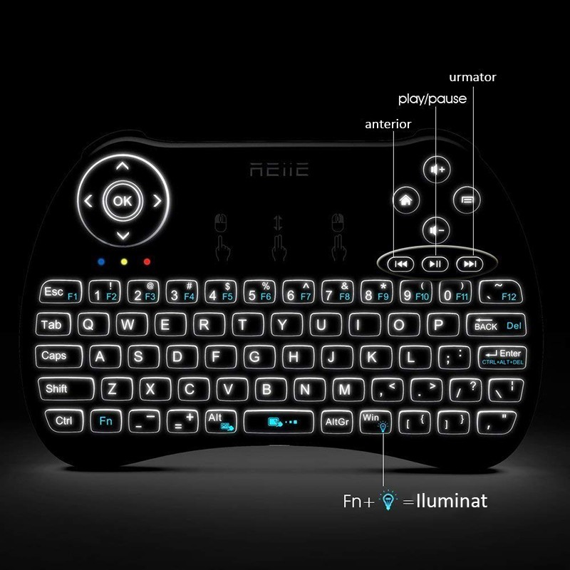 Mini tastatura iluminata, wireless cu touchpad, reiie h9+ MultiMark GlobalProd