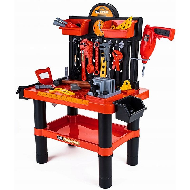 Banc de scule pentru copii, 68x58x33 cm, atelier 50 piese constructii, ceas MultiMark GlobalProd