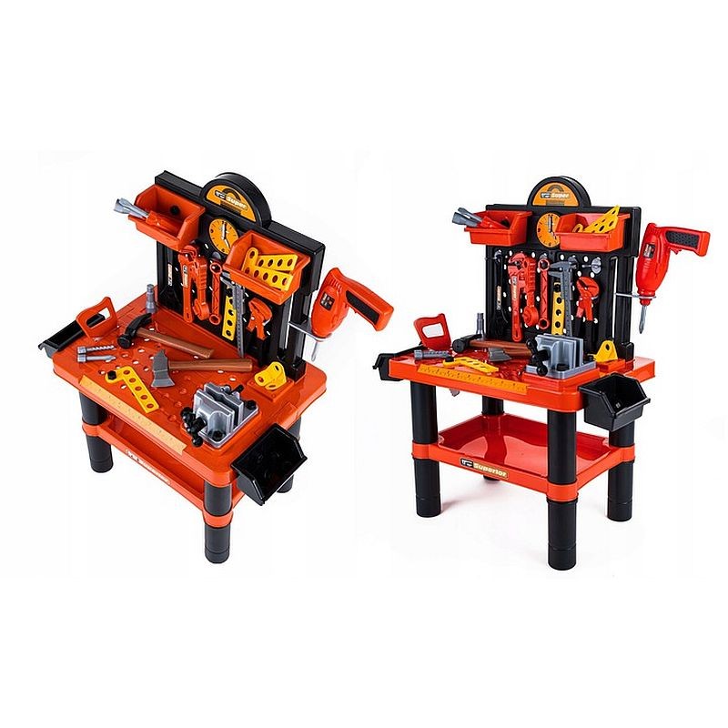 Banc de scule pentru copii, 68x58x33 cm, atelier 50 piese constructii, ceas MultiMark GlobalProd