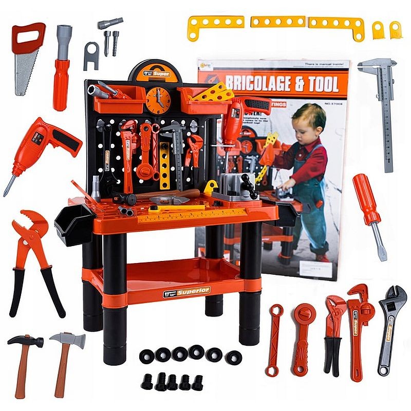 Banc de scule pentru copii, 68x58x33 cm, atelier 50 piese constructii, ceas MultiMark GlobalProd