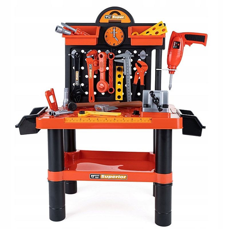 Banc de scule pentru copii, 68x58x33 cm, atelier 50 piese constructii, ceas MultiMark GlobalProd