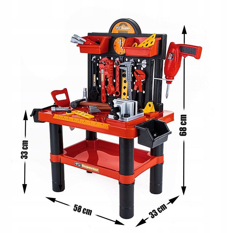 Banc de scule pentru copii, 68x58x33 cm, atelier 50 piese constructii, ceas MultiMark GlobalProd