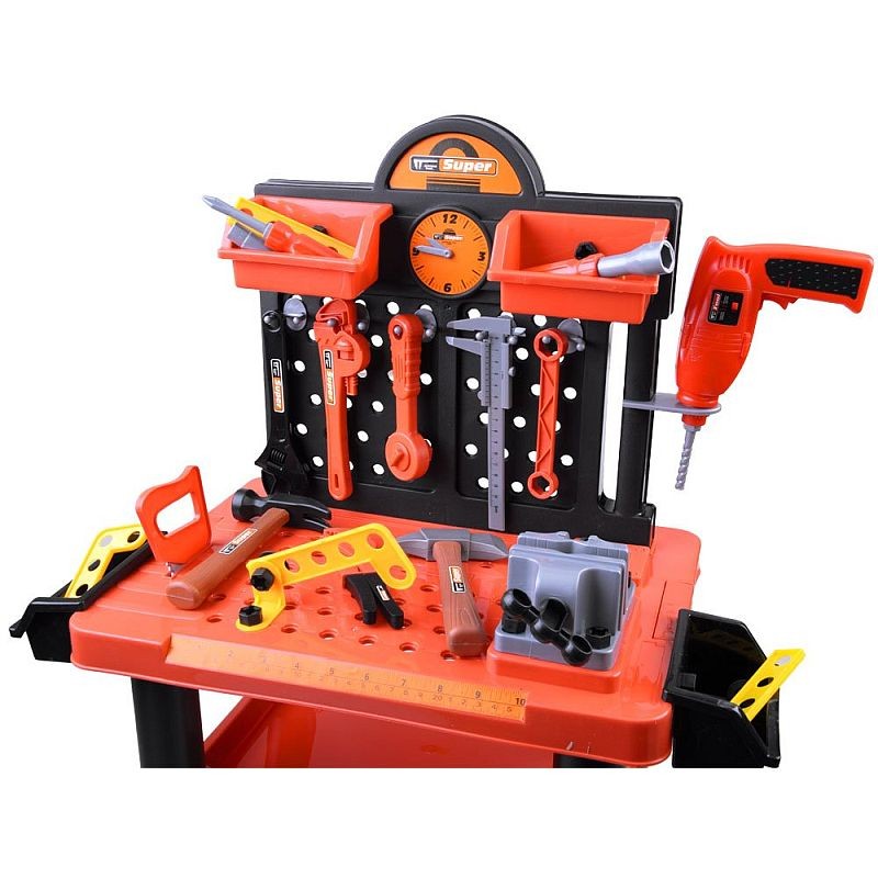 Banc de scule pentru copii, 68x58x33 cm, atelier 50 piese constructii, ceas MultiMark GlobalProd