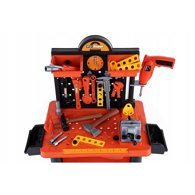 Banc de scule pentru copii, 68x58x33 cm, atelier 50 piese constructii, ceas MultiMark GlobalProd