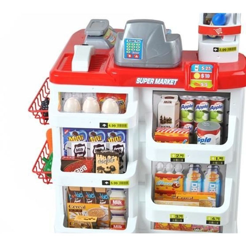 Set supermarket, 24 accesorii, lumini, efecte sonore, carucior cumparaturi, casa de marcat, 82x50x44 cm MultiMark GlobalProd