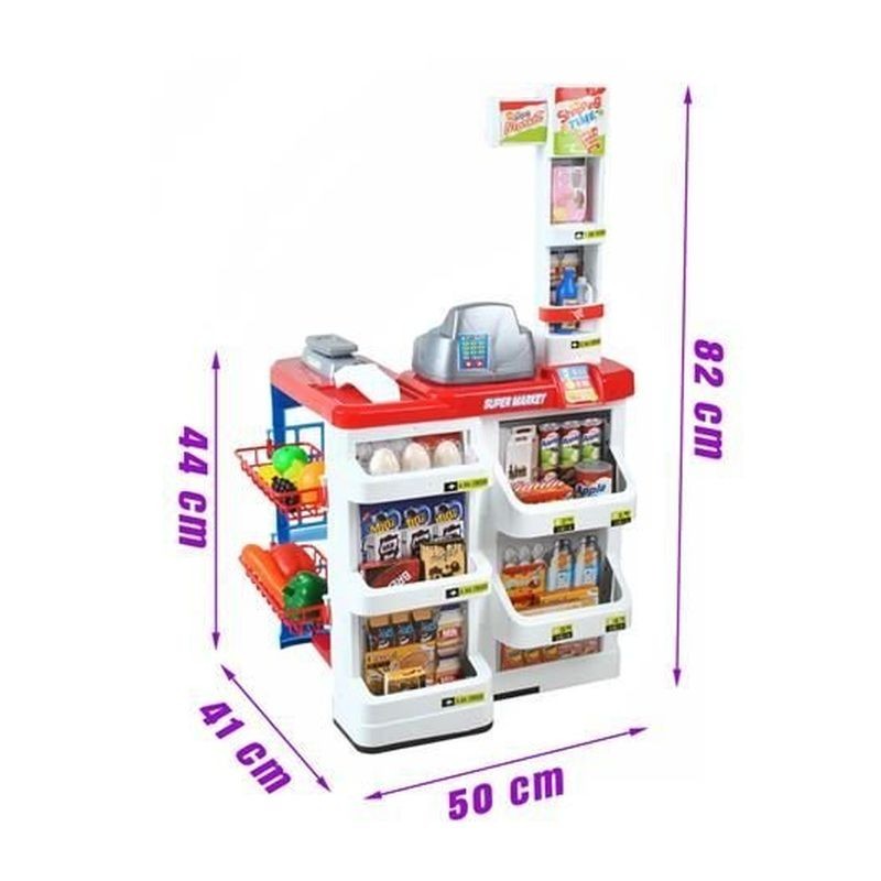 Set supermarket, 24 accesorii, lumini, efecte sonore, carucior cumparaturi, casa de marcat, 82x50x44 cm MultiMark GlobalProd